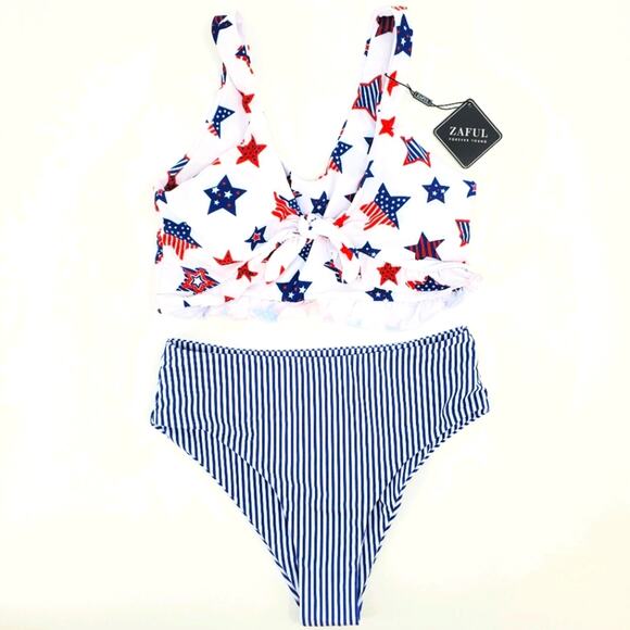 NWT Zaful Red, White & Blue Bikini size 8 - Picture 1 of 11